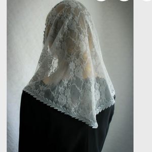 Frost Gray Lace Chapel Veil Scarf Mantilla Mass Veil